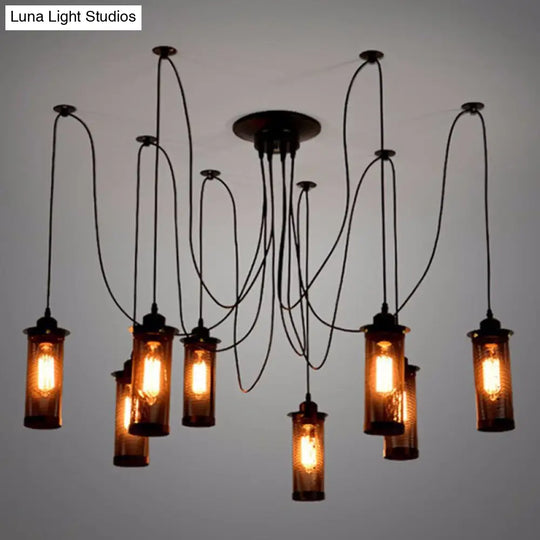 Industrial Metal Black Ceiling Hanging Lantern Pendant With Cylindrical Mesh Design - Perfect For