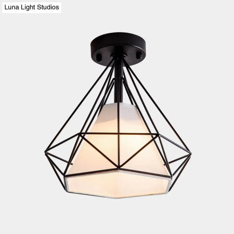 Industrial Metal Black Flush Mount Ceiling Light - Diamond Close To Lighting