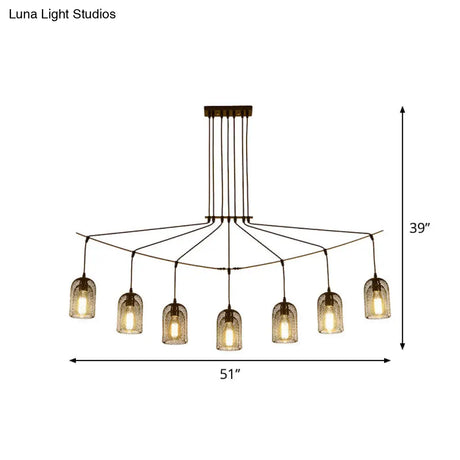 Industrial Metal Black Island Light Fixture With Mesh Bell Shades - 5/7-Head Hanging Ceiling Lamp