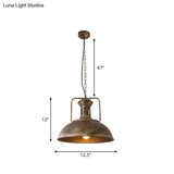 Industrial Metal Bowl Ceiling Lamp - Factory Style 1 Bulb Pendant Light 12.5’/16.5’ Width