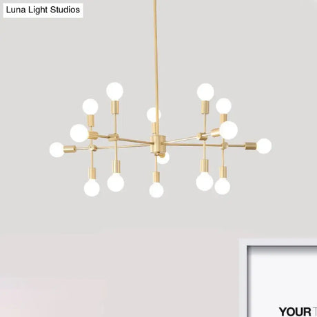Industrial Metal Bulb Chandelier: Open Design 9/12 Lights Black/Brass Pendant Lighting For Dining
