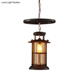 Industrial Metal Cage Pendant Lamp With Wheel Decoration - Black