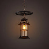 Industrial Metal Cage Pendant Lamp With Wheel Decoration - Black