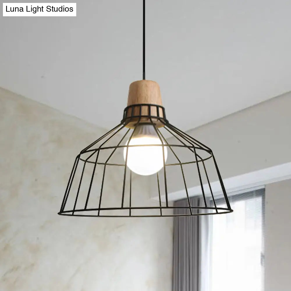 Industrial Metal Cage Pendant Light With Barn Shade And Cord - Perfect For Kitchen Dining Areas