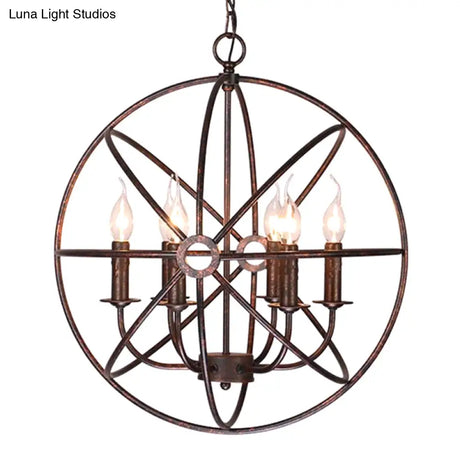 Industrial Metal Caged Pendant Chandelier With Interlinked Rings - 4 Lights For Living Room