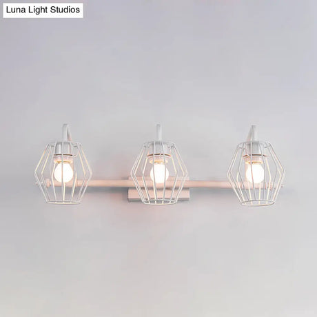 Industrial Metal Caged Wall Mount Sconce Light - 2/3 Lights For Living Room In Black/White