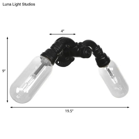 Industrial Metal Capsule Shade Wall Light Fixture With 2 Black Sconce Lamps And Pipe Design -