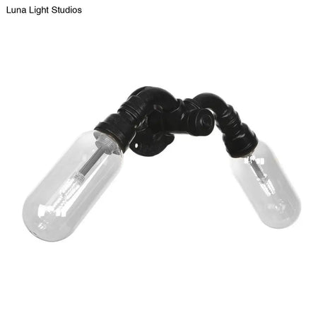 Industrial Metal Capsule Shade Wall Light Fixture With 2 Black Sconce Lamps And Pipe Design -