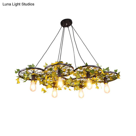 Industrial Metal Ceiling Lamp With Plant Decor And Multiple Heads For Restaurant