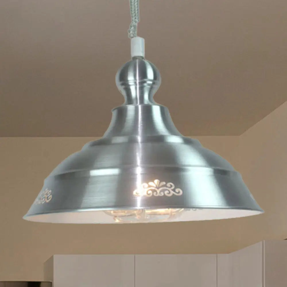 Industrial Metal Ceiling Light With Extendable Arm And Flower Pattern- Nickel Finish