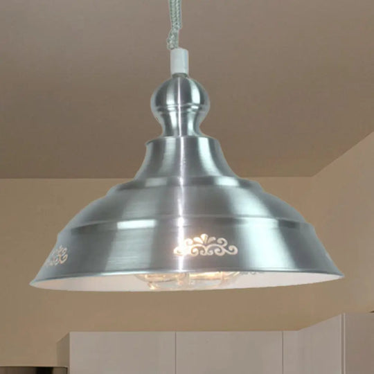 Industrial Metal Ceiling Light With Extendable Arm And Flower Pattern- Nickel Finish