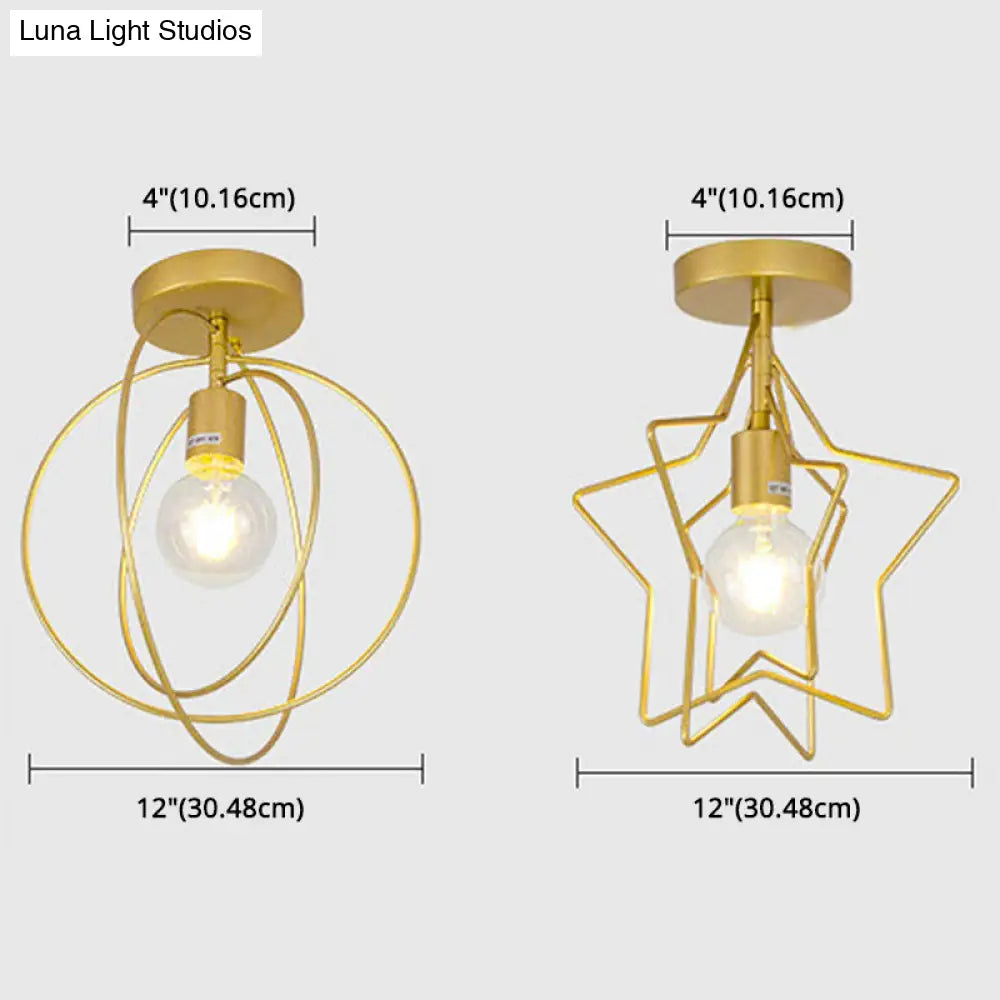 Industrial Metal Ceiling Mount Chandelier - 1 Light Semi Flush Fixture For Hallway
