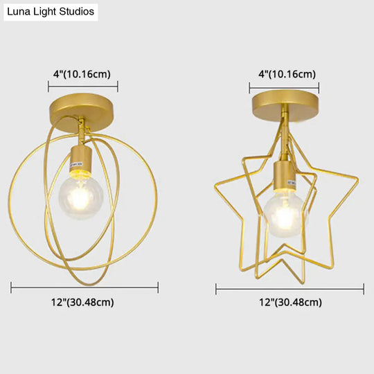 Industrial Metal Ceiling Mount Chandelier - 1 Light Semi Flush Fixture For Hallway