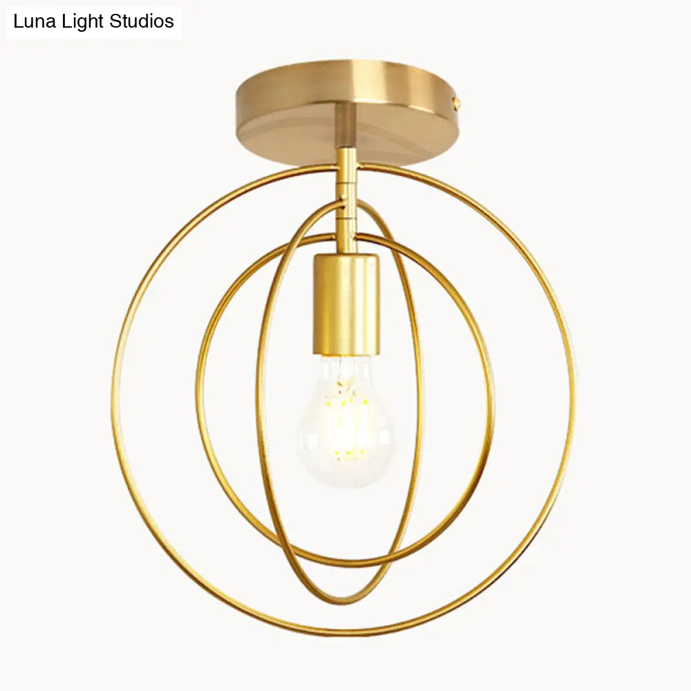 Industrial Metal Ceiling Mount Chandelier - 1 Light Semi Flush Fixture For Hallway Gold / Circle