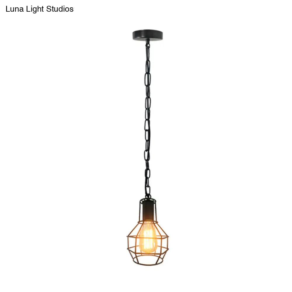 Industrial Metal Pendant Light In Rust/Black For Living Room
