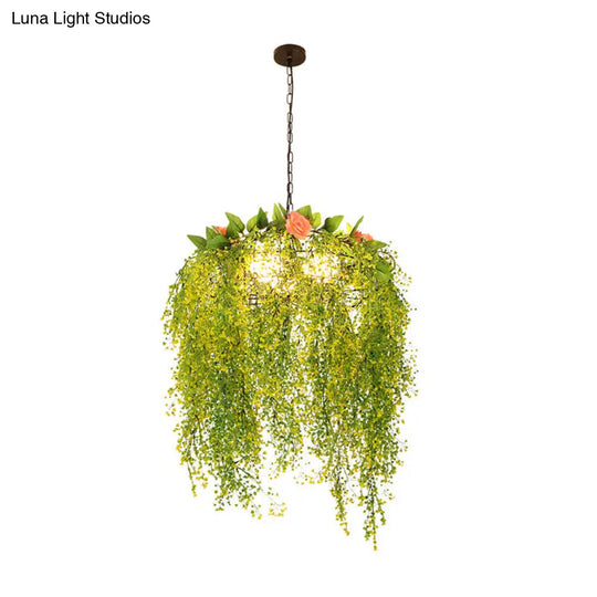 Industrial Metal Chandelier Light - Green Restaurant Pendant 18’/25.5’ Wide 3 Lights