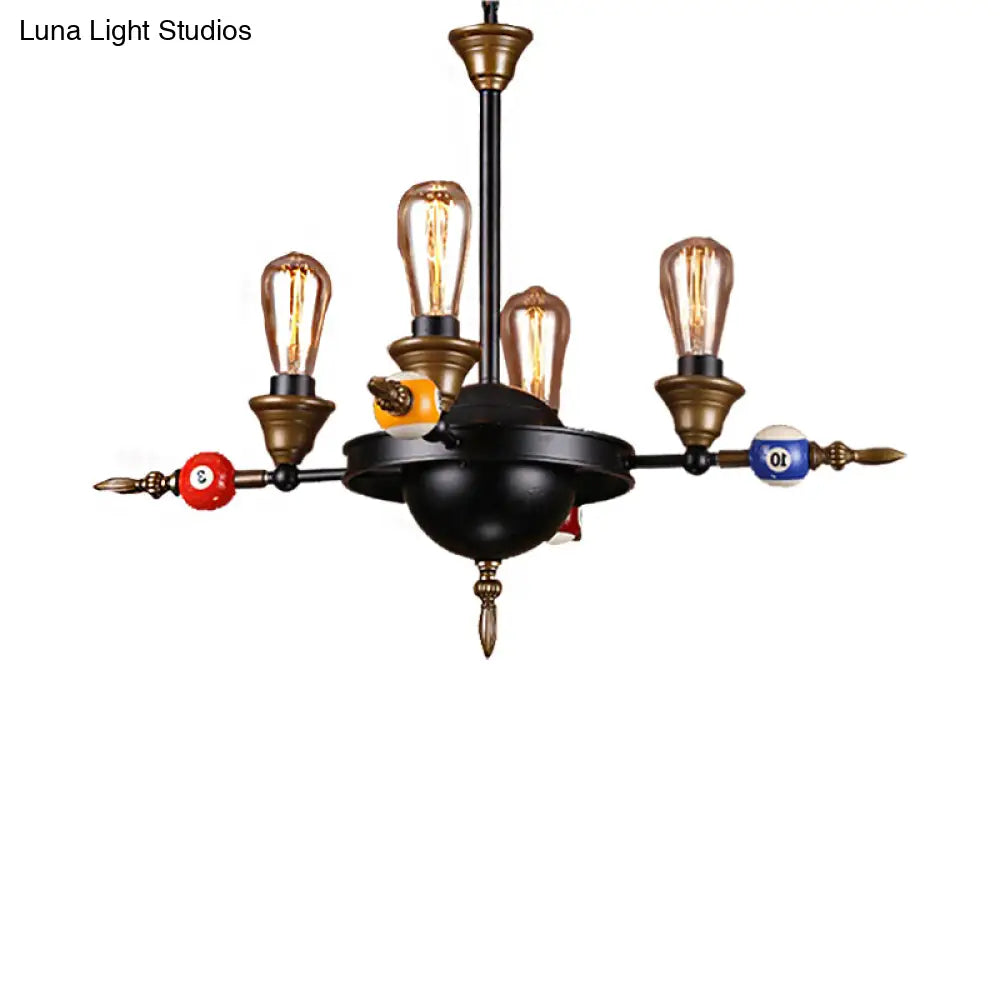 Industrial Metal Chandelier With Exposed Bulb - 4/6 Light Pendant Lighting For Dining Room In Black