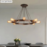 Industrial Metal Circle Design 8-Bulb Chandelier Pendant Light With Exposed Bulbs Brown