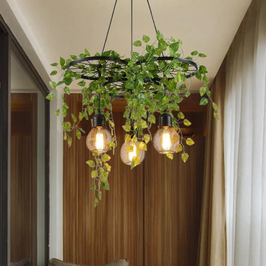 Industrial Metal Cluster Pendant With 3 Heads Warehouse Black Wheel Design Dining Room Hanging Lamp