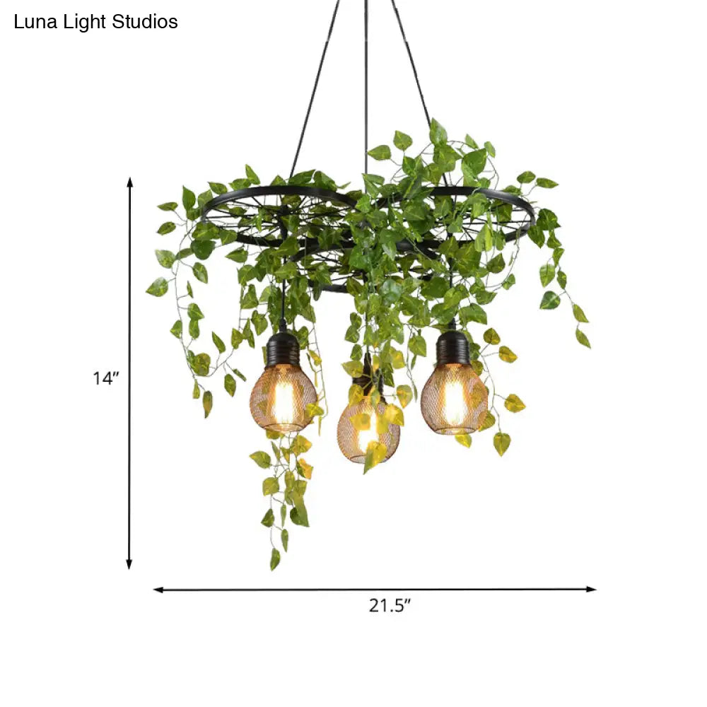 Industrial Metal Cluster Pendant With 3 Heads Warehouse Black Wheel Design Dining Room Hanging Lamp