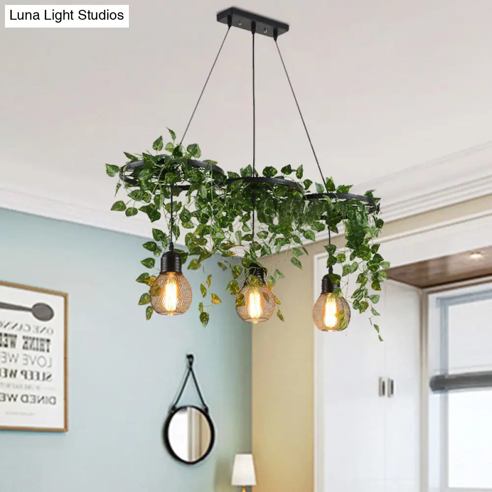 Industrial Metal Cluster Pendant With 3 Heads Warehouse Black Wheel Design Dining Room Hanging Lamp
