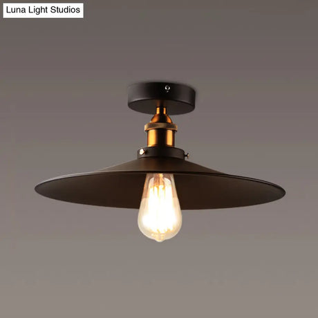Industrial Metal Cone Ceiling Mount Light Fixture - Modern Black Finish For Restaurants And
