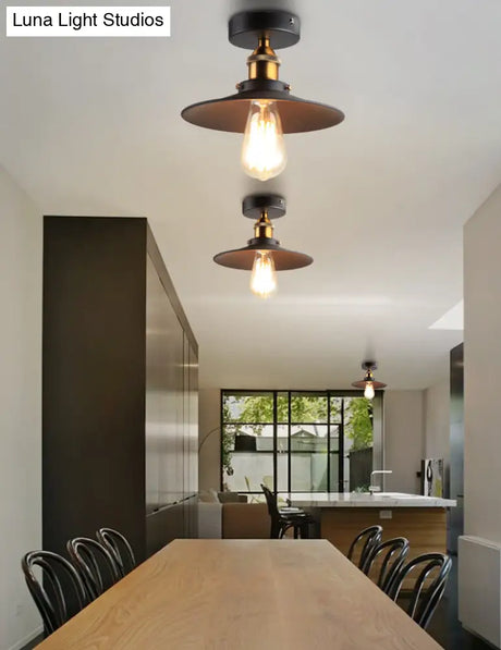 Industrial Metal Cone Ceiling Mount Light Fixture - Modern Black Finish For Restaurants And
