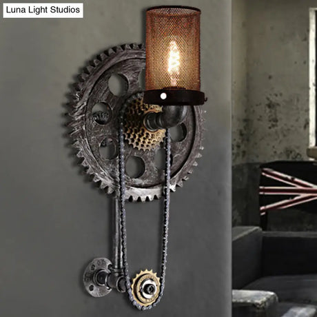 Industrial Metal Cylinder Wall Light: Vintage 1-Light Sconce Lamp With Antique Silver Finish And