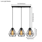 Industrial Metal Diamond Cage Pendant Light - Set Of 3 Multi Hanging Lights For Restaurants