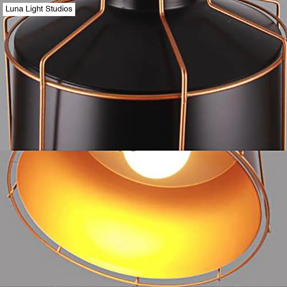 Metal Drum Shade Ceiling Fixture - Industrial 1-Light Suspension Lamp (Black)