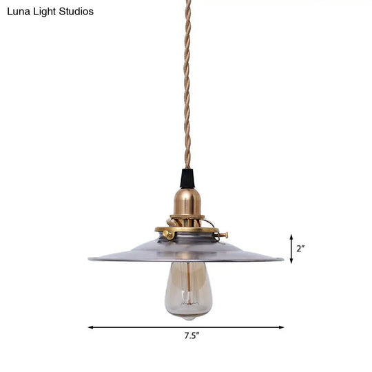Industrial Farmhouse Pendant Light With Brass Finish And Hanging Cord