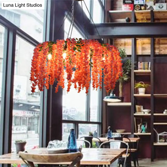 Pink Led Floral Restaurant Chandelier With 6 Industrial Metal Bulbs