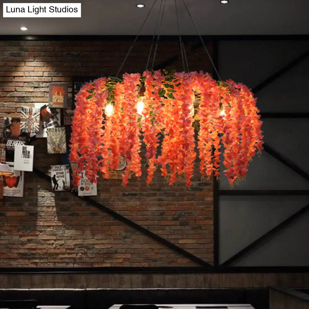 Pink Led Floral Restaurant Chandelier With 6 Industrial Metal Bulbs