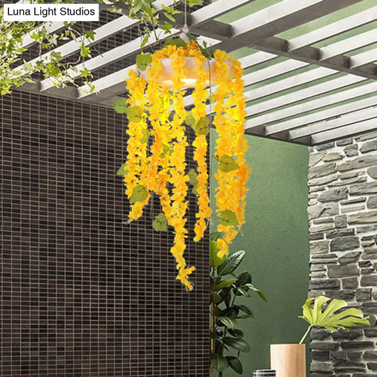 Industrial Metal Flower Pendant Light With Pink/Yellow Led - Ceiling Lamp For Restaurant