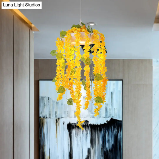 Industrial Metal Flower Pendant Light With Led Suspension - Pink/Yellow Yellow