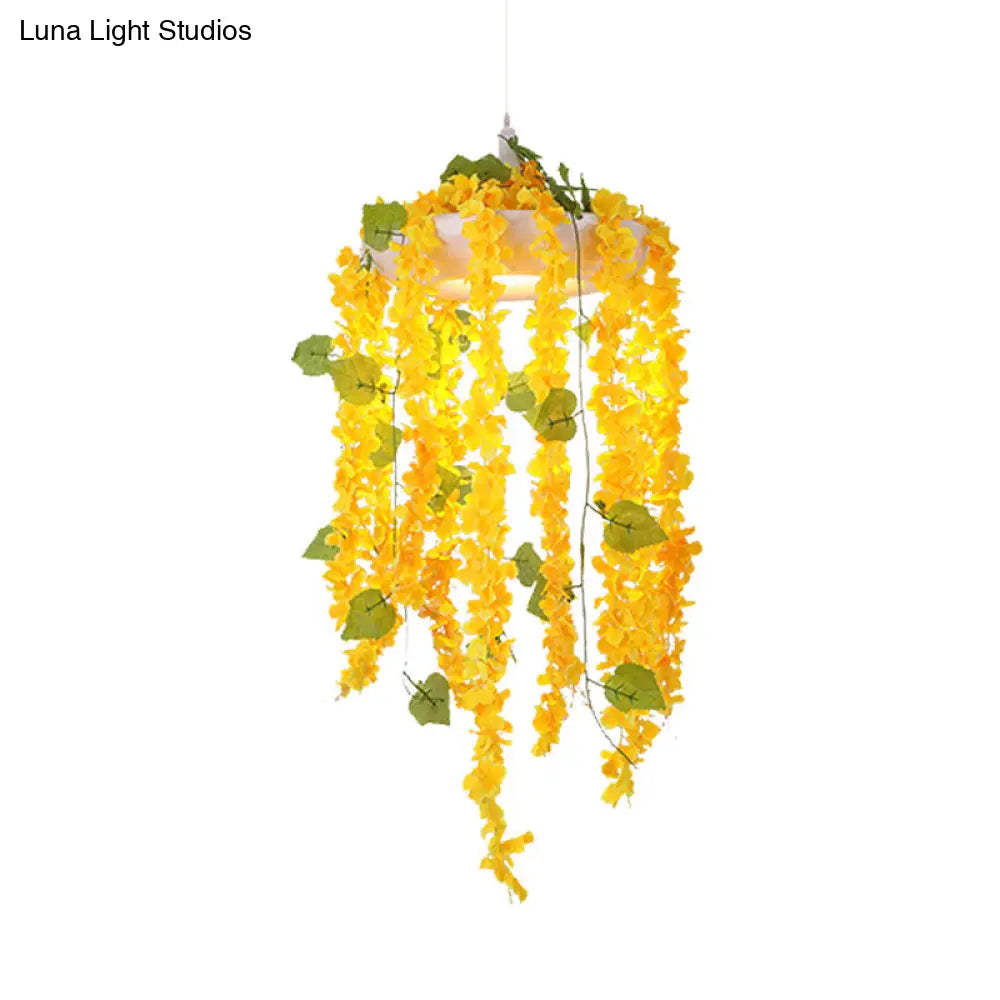 Industrial Metal Flower Pendant Light With Pink/Yellow Led - Ceiling Lamp For Restaurant