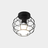 Industrial Metal Flush Ceiling Light Fixture - Cage Style Small Aisle 1 Head Black Flushmount