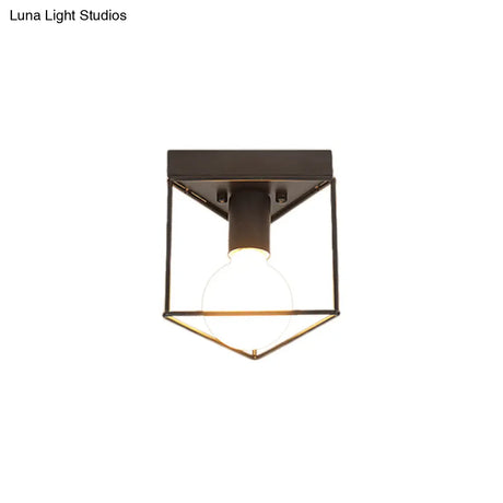 Industrial Metal Flush Light Fixture - 1 Black/White Triangle/Hexagon Design Living Room Ceiling