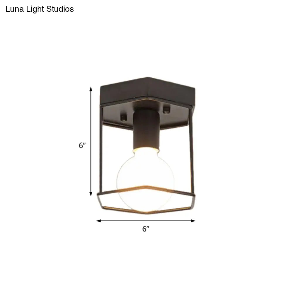 Industrial Metal Flush Light Fixture - 1 Black/White Triangle/Hexagon Design Living Room Ceiling