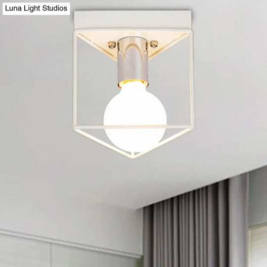 Industrial Metal Flush Light Fixture - 1 Black/White Triangle/Hexagon Design Living Room Ceiling
