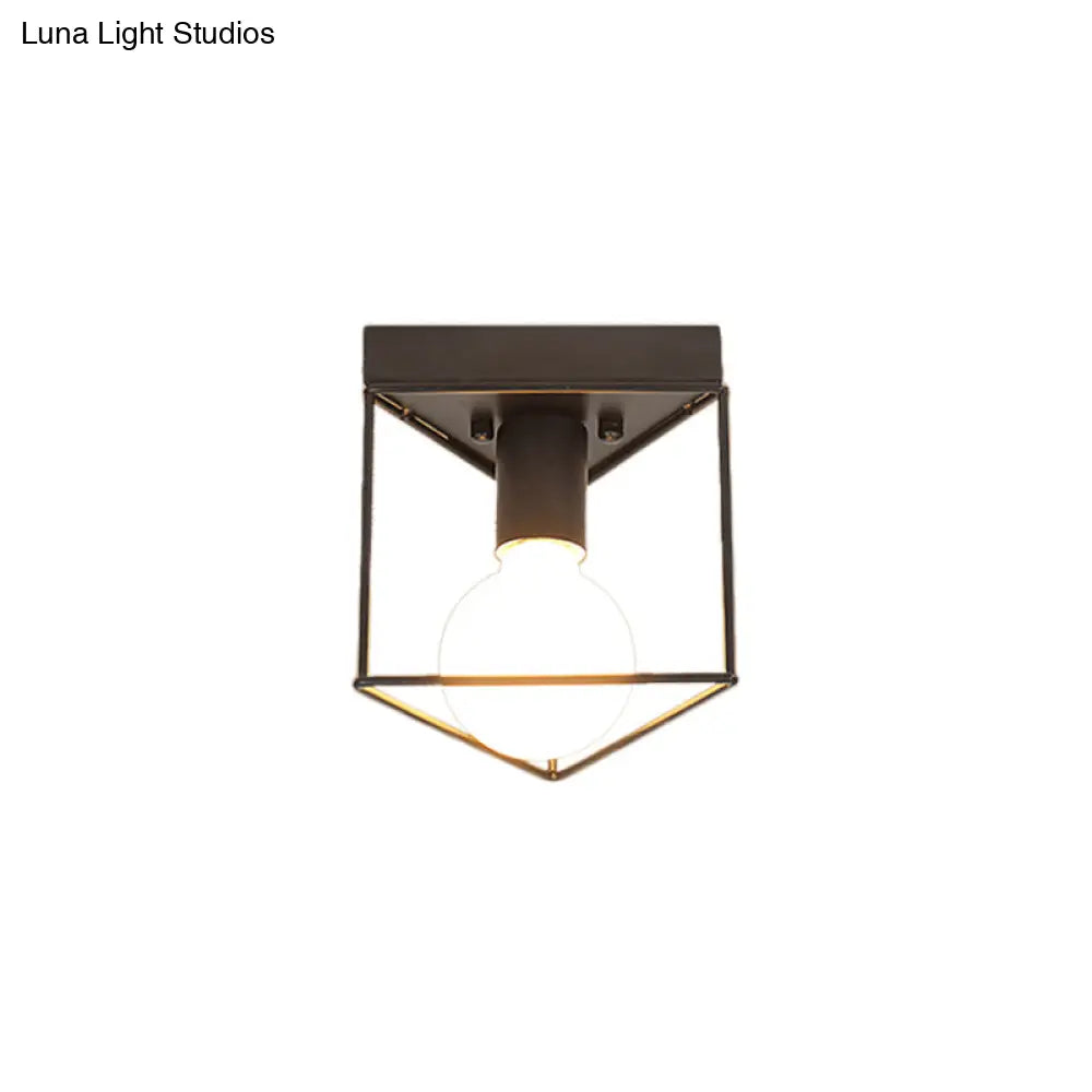 Industrial Metal Flush Light Fixture - 1 Black/White Triangle/Hexagon Design Living Room Ceiling