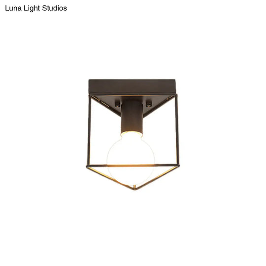 Industrial Metal Flush Light Fixture - 1 Black/White Triangle/Hexagon Design Living Room Ceiling