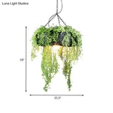 Industrial Metal Hanging Lamp Kit - Tyre Dining Room Ceiling Fixture With Vine-Inspired Fake Deco