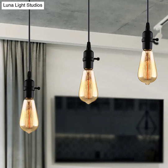 Industrial Metal Hanging Lamp With Adjustable Cord - Black Exposed Bulb Ceiling Fixture For