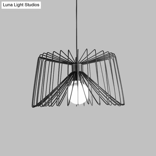 Industrial Black/White Metal Hanging Lamp With Adjustable Cord - Living Room Ceiling Light