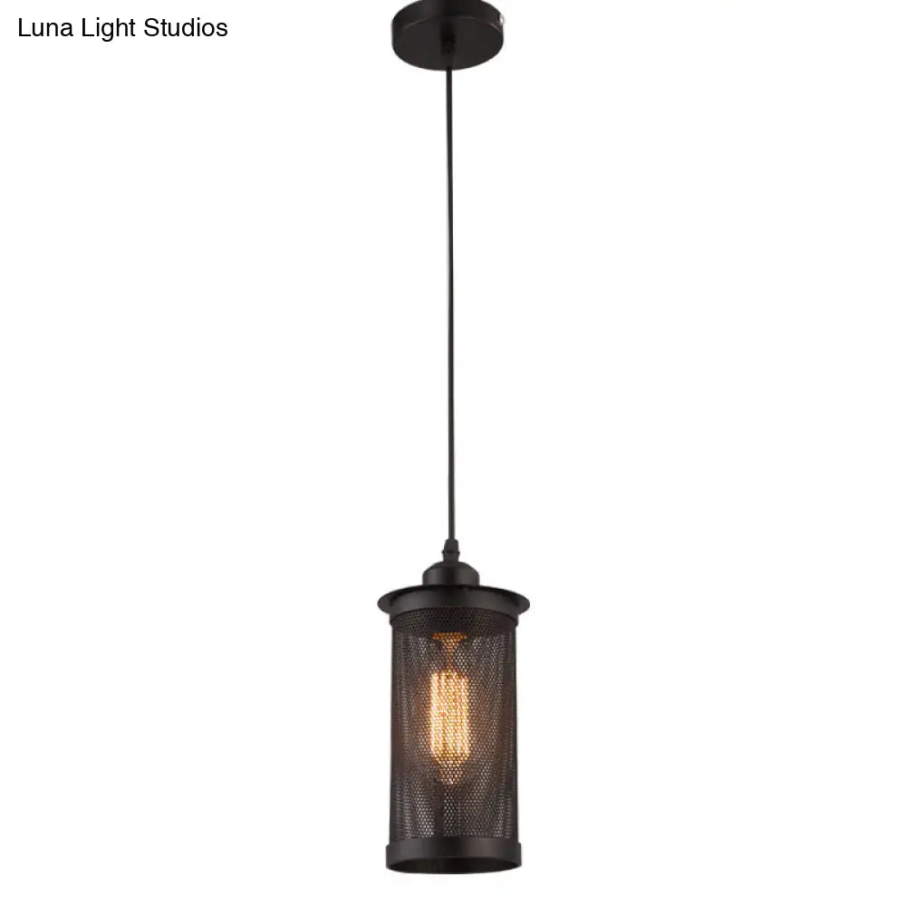 Industrial Metal Hanging Pendant Lamp With Mesh Cage Shade - Black/Rust Finish
