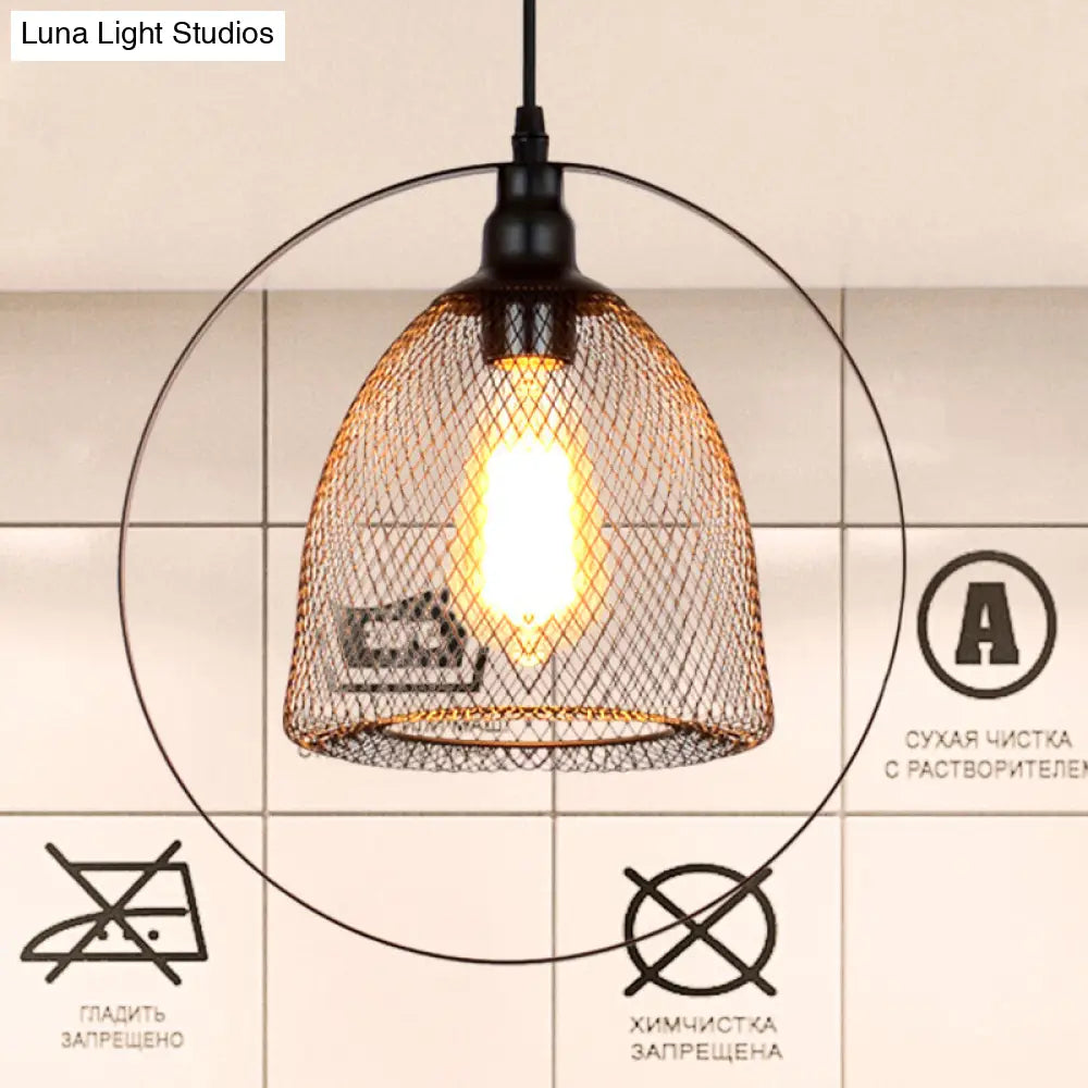 Industrial Black Metal Pendant Light For Living Rooms / Dome