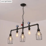 Industrial Metal Island Lighting With 5 Lights Suspension Light In Black: Pipe And Gauge Design Cage
