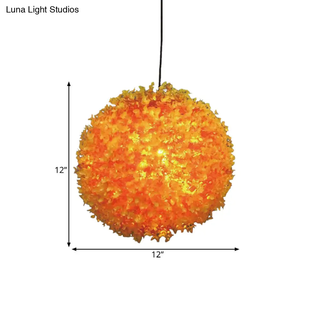 Industrial Metal Orange Hanging Light: Spherical 1-Light Led Ceiling Lamp For Restaurants -