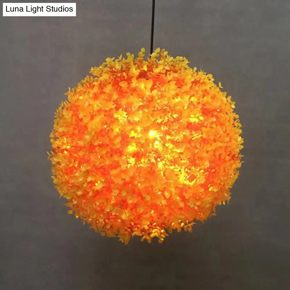 Industrial Metal Orange Hanging Light: Spherical 1-Light Led Ceiling Lamp For Restaurants -